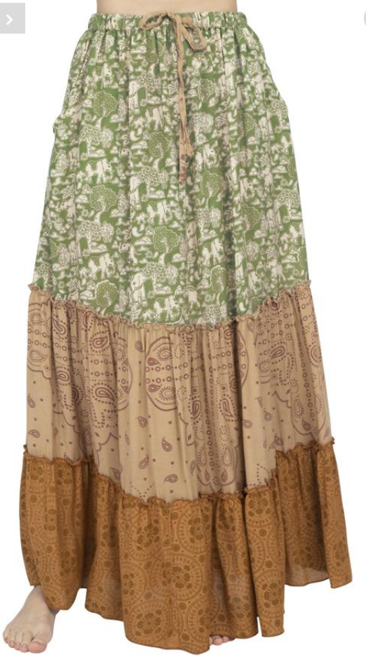 Women's Viscose 3-Tier Patchwork Elephant Skirt - HalfMoonMusic