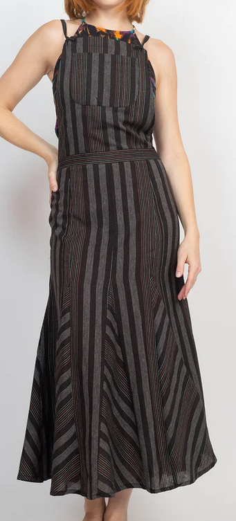 Women's Cotton Striped Low Back Strap Overall Skirt - HalfMoonMusic