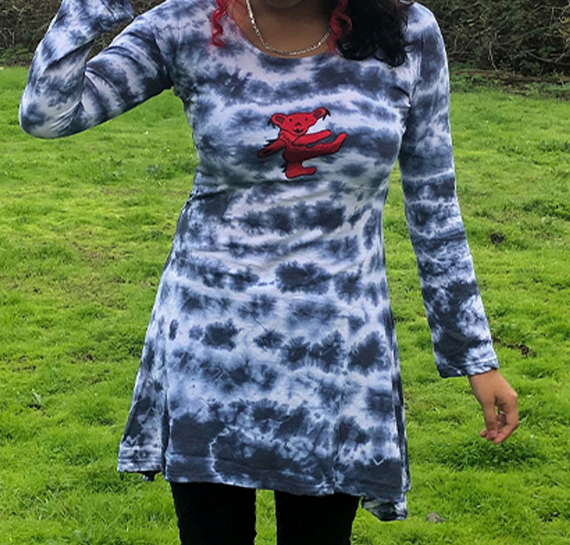Embroidered Bear Longsleeve Cotton Mini Dress - HalfMoonMusic