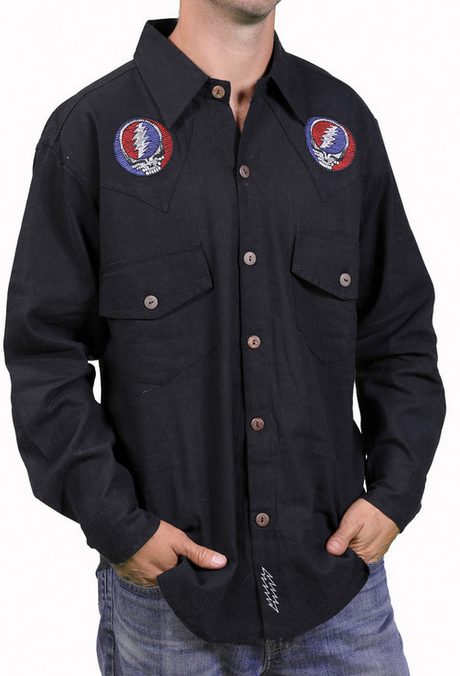 Men's Longsleeve Button Up Embroidered Bolt Shirt - HalfMoonMusic