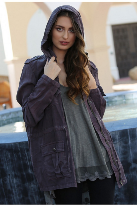 Womens Vintage Wash Light Hooded Jacket - HalfMoonMusic