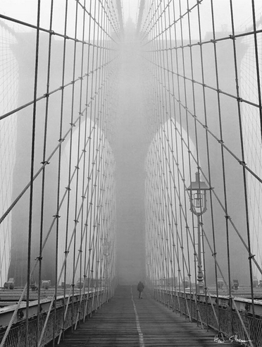 Foggy Day on the Brooklyn Bridge Art Print - HalfMoonMusic