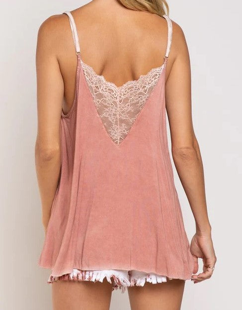 Womens V-Camisole Lace Front Back Tank Top - HalfMoonMusic