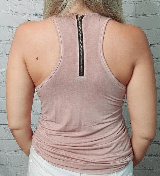 Womens Racer Back Half Zipper With Pocket Tank Top - HalfMoonMusic