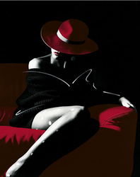Elegance Red Hat Lady Art Print - HalfMoonMusic
