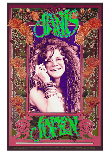 Janis Joplin Roses Nouveau Art Print - HalfMoonMusic