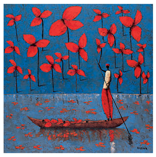 Cuillette Red Flowers Boat Art Print - HalfMoonMusic