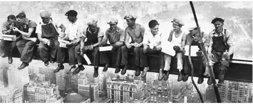 Eating above Manhattan Art Print - HalfMoonMusic