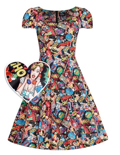 Women's Polyester Comic Print Retro Rockabilly Dress - HalfMoonMusic