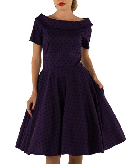 Women's Cotton Purple Polka Dot Swing Dress - HalfMoonMusic