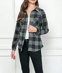 Women's Brushed Knit Stretch Button-Up Plaid Shirt - HalfMoonMusic