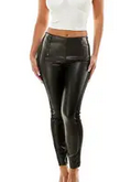 Women's Faux Leather Front Panel Ponte Leggings - HalfMoonMusic