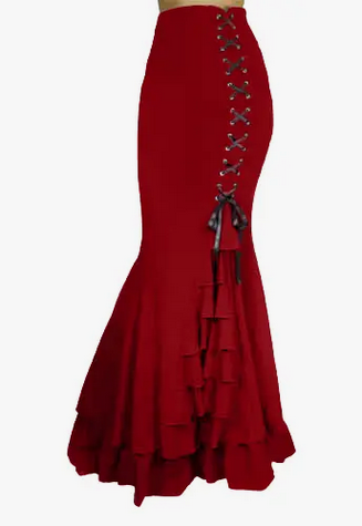 Women's Fishtail Ruffled Lace-Up Long Skirt - HalfMoonMusic