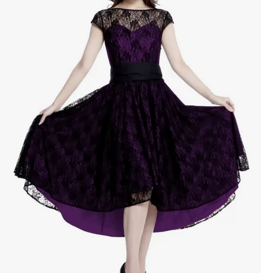 Women's Cotton Plus Size Full Lace Gothic Swing Dress - HalfMoonMusic
