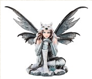 Fairy with Wolf Cap Statue - HalfMoonMusic