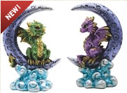 Dragon on Moon Statue Set - HalfMoonMusic