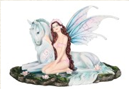 Fairy with Unicorn Statue - HalfMoonMusic