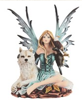 Fairy with Wolf Statue - HalfMoonMusic