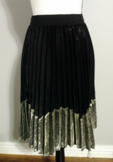 Women's Polyester Metallic Pleated Elastic Waist Midi Skirt - HalfMoonMusic