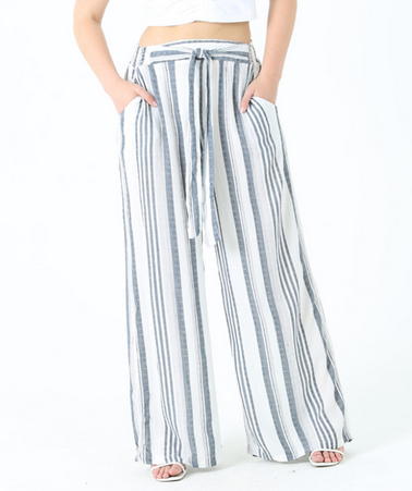 Women's Rayon Striped Front-Tie Lounge Pants - HalfMoonMusic