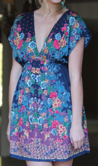 Women's Rayon Open Back Low V-Cut Floral Mini Dress - HalfMoonMusic