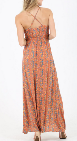 Women's Rayon Sleeveless Floral Maxi Strap Dress - HalfMoonMusic