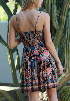 Women's Rayon Twist Front Sleeveless Keyhole Mini Dress - HalfMoonMusic