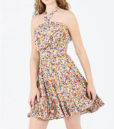 Floral Tiered Halter Dress - HalfMoonMusic