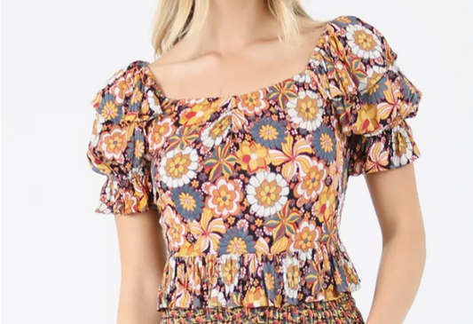 Quarter Flared Sleeve Ruffled Top - HalfMoonMusic