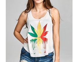 Women's Cotton Drippy Rasta Pot Leaf Tank Top - HalfMoonMusic