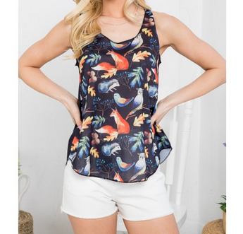 Women's Cotton Woodland Animals Tank Top - HalfMoonMusic