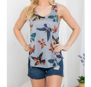 Women's Cotton Butterfly Print Tank Top - HalfMoonMusic