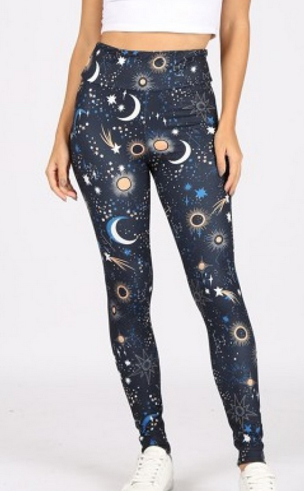 Women's Polyester Spandex Galaxy All Over Print Leggings - HalfMoonMusic