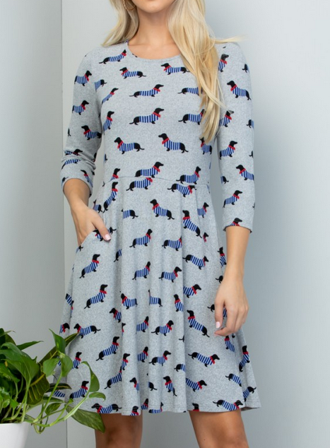 Women's Cotton French Dog All Over Print Tunic Dress - HalfMoonMusic