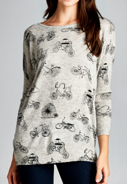 Women's Cotton Long Sleeve Assorted Bicycles Sweater - HalfMoonMusic