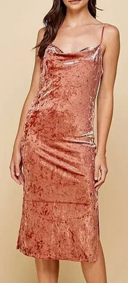 Women's Polyester Crushed Velvet Cowl Neckline Body Hugging Strap Dress - HalfMoonMusic