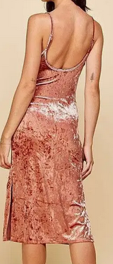 Women's Polyester Crushed Velvet Cowl Neckline Body Hugging Strap Dress - HalfMoonMusic