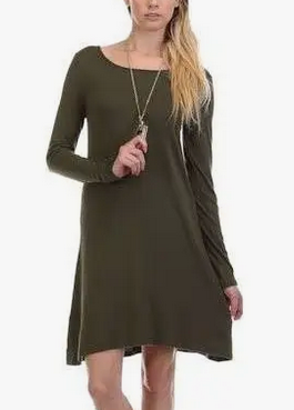 Women's Rayon Spandex Long Sleeve Tunic Jersey Dress - HalfMoonMusic