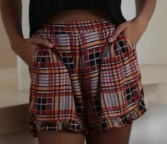 Women's Rayon Elastic Waist Plaid Ruffle Hem Shorts - HalfMoonMusic