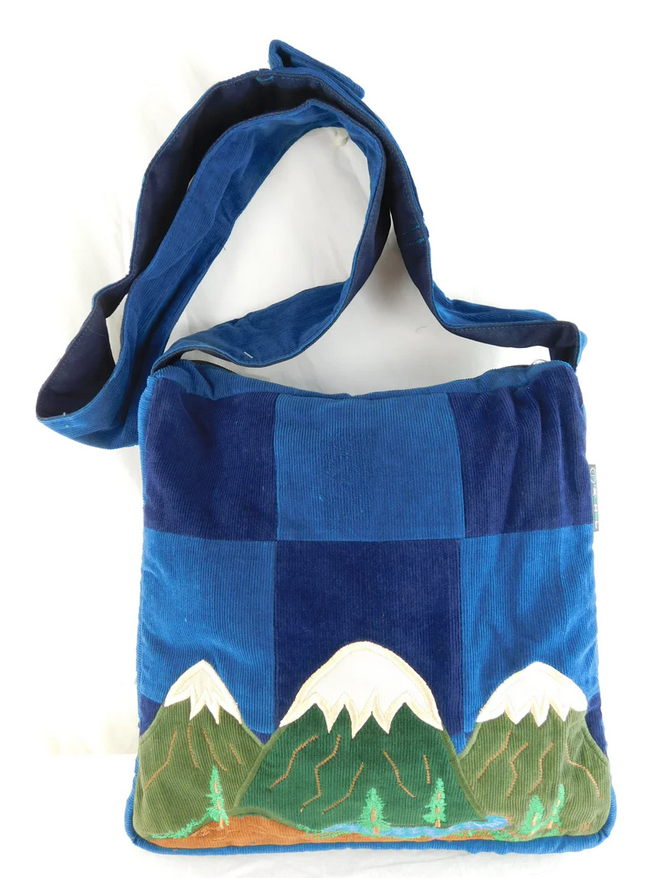 Corduroy Patchwork Mountain Embroidery Shoulder Bag - HalfMoonMusic