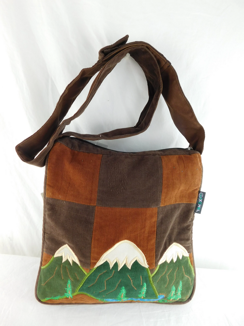 Corduroy Patchwork Mountain Embroidery Shoulder Bag - HalfMoonMusic