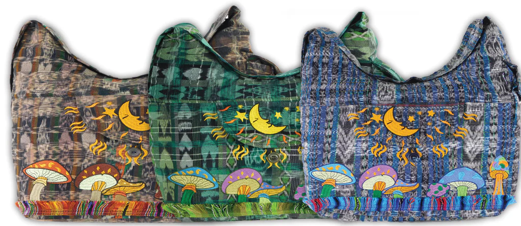 Embroidered Mushroom Moon Tribal Cotton Saddle Bag - HalfMoonMusic