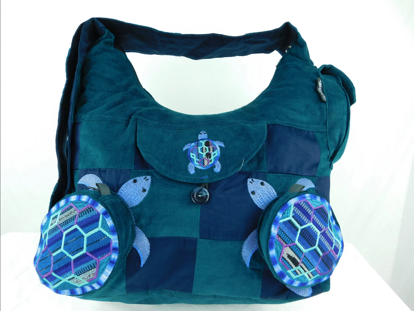Corduroy Patchwork Terrapin Turtle Pouches Embroidered Saddle Bag - HalfMoonMusic