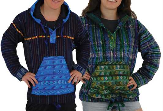 Unisex Pullover Hand-Woven Cotton Brocade Patchwork Hoodie - HalfMoonMusic