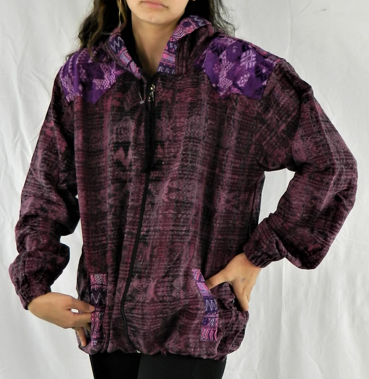 Unisex Hand-Woven Cotton Brocade Patchwork Zip-Up Hoodie - HalfMoonMusic