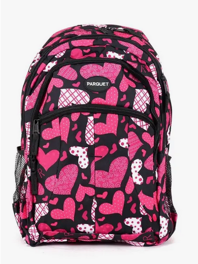 Parquet Pink Heart Pattern Backpack - HalfMoonMusic