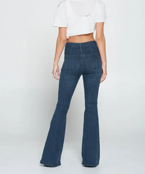 Dark Wash High Rise Butt-Lifting Flare Jeans - HalfMoonMusic