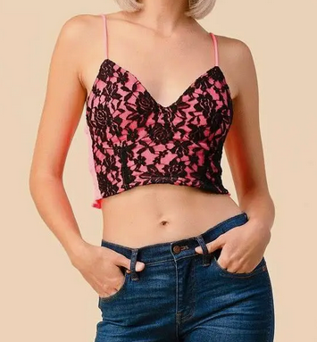 Lace Bonded Smocking Back Cami Top - HalfMoonMusic