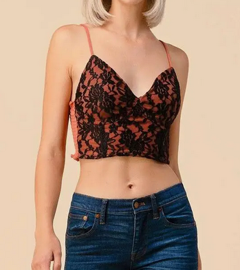 Lace Bonded Smocking Back Cami Top - HalfMoonMusic