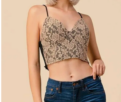 Lace Bonded Smocking Back Cami Top - HalfMoonMusic